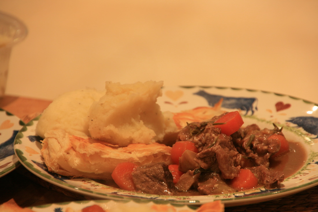BEEF AND GUINNESS CASSEROLE WITH CHEESEY PASTRY